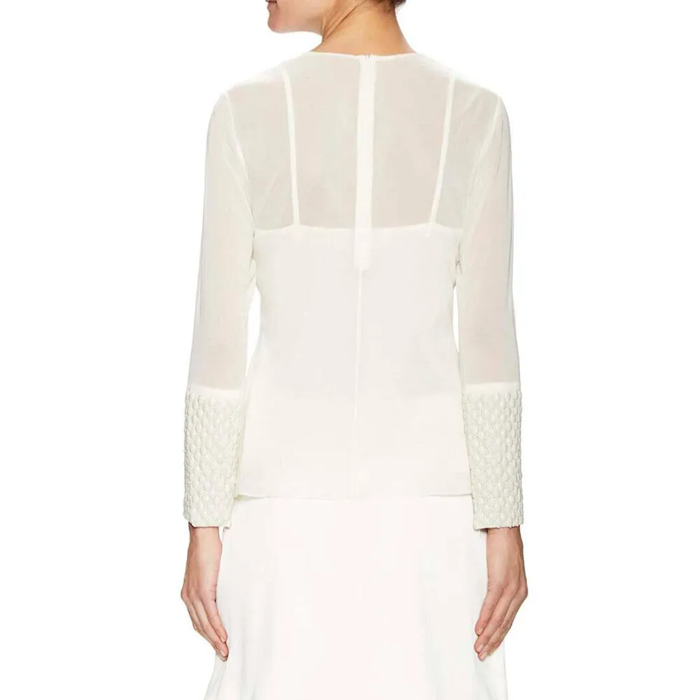 Farah Embroidered Chiffon Top - Cream