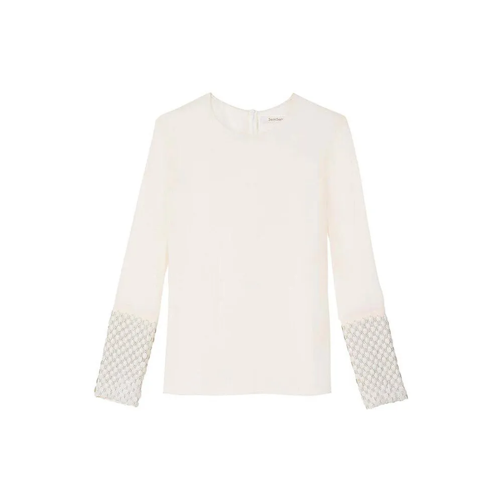 Farah Embroidered Chiffon Top - Cream
