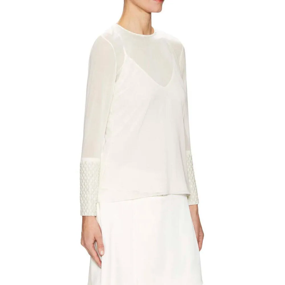 Farah Embroidered Chiffon Top - Cream