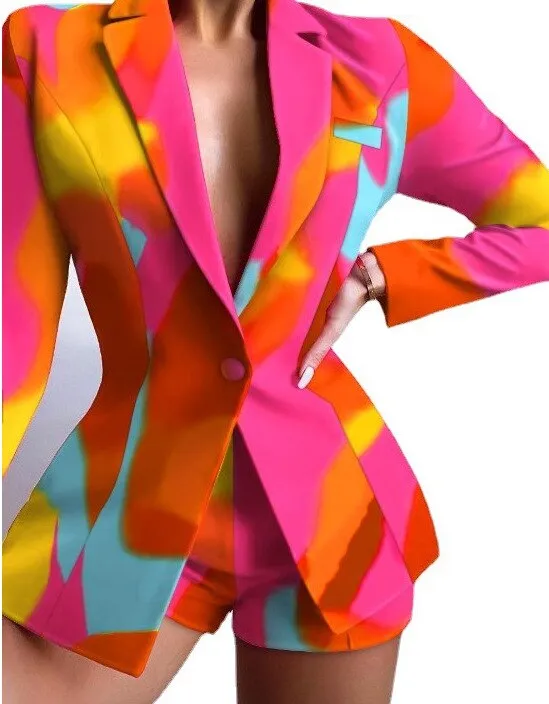 FashionSierra - Colorful Long Sleeve Blazer