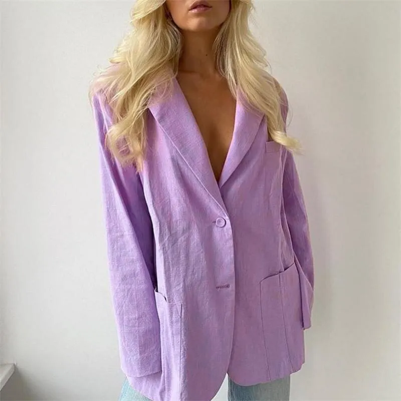 FashionSierra - Pink Casual Oversized Colorful Loose Long Blazer