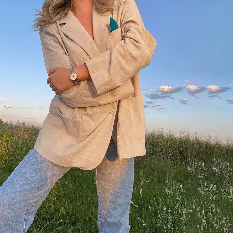 FashionSierra - Pink Casual Oversized Colorful Loose Long Blazer