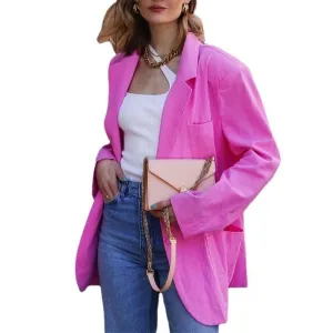 FashionSierra - Pink Casual Oversized Colorful Loose Long Blazer
