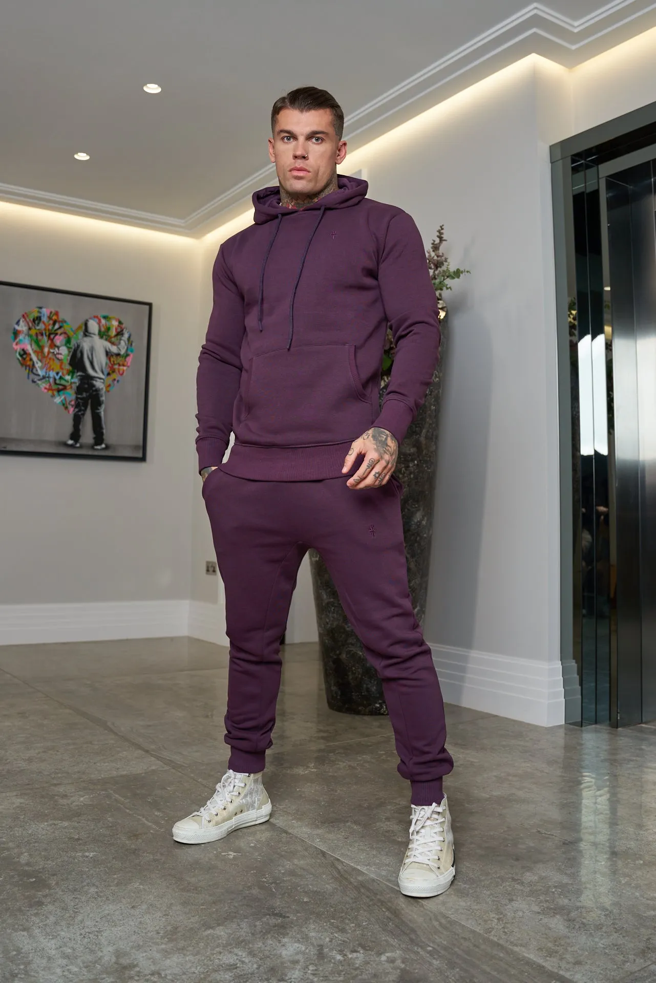 Father Sons Plum Raglan Tracksuit Bottoms with FS Embroidery - FSH704