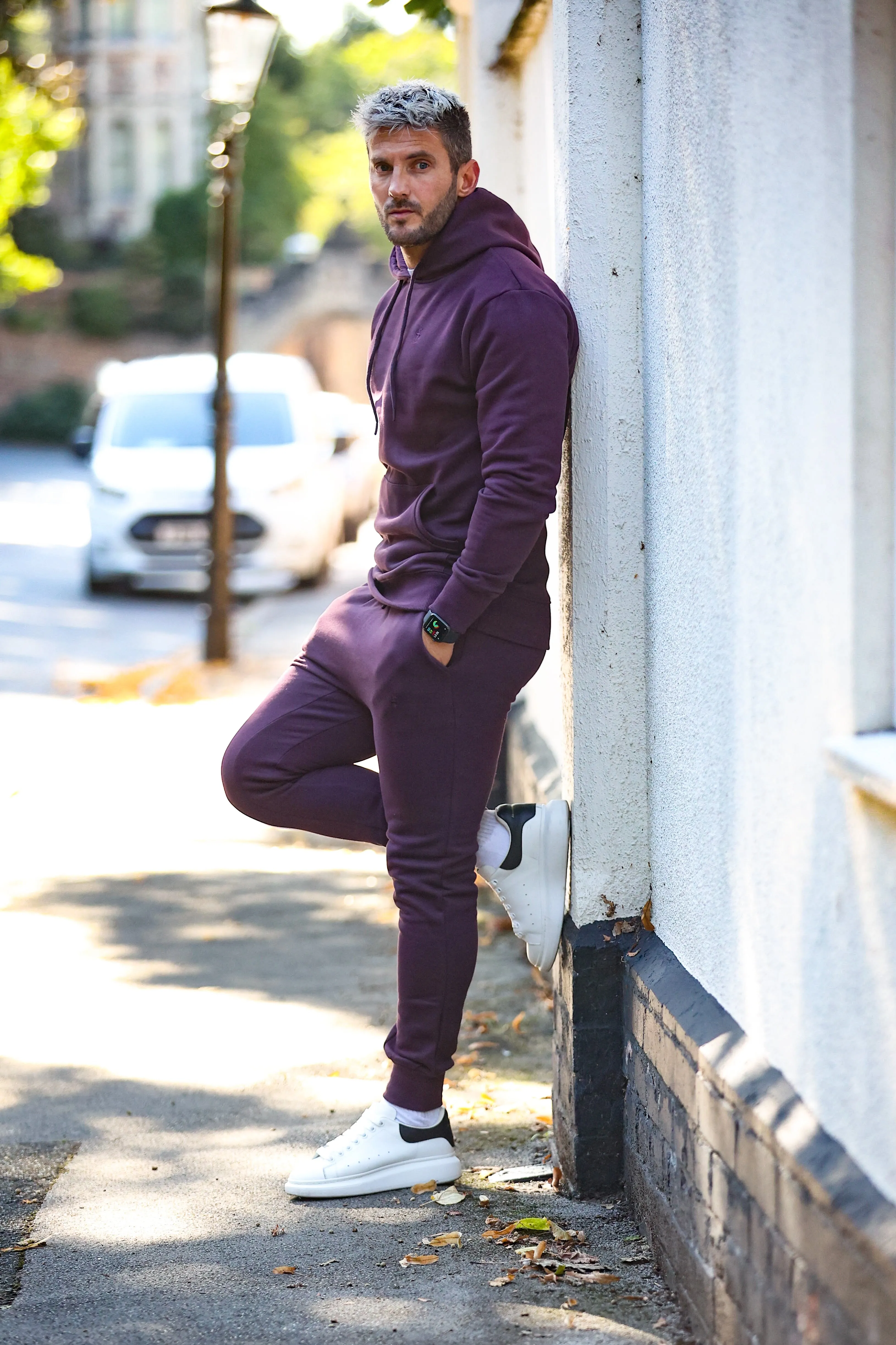 Father Sons Plum Raglan Tracksuit Bottoms with FS Embroidery - FSH704