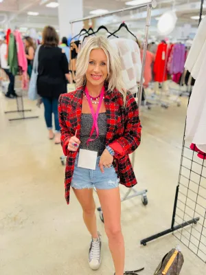 Fireside Red & Silver Tinsel Shacket Blazer