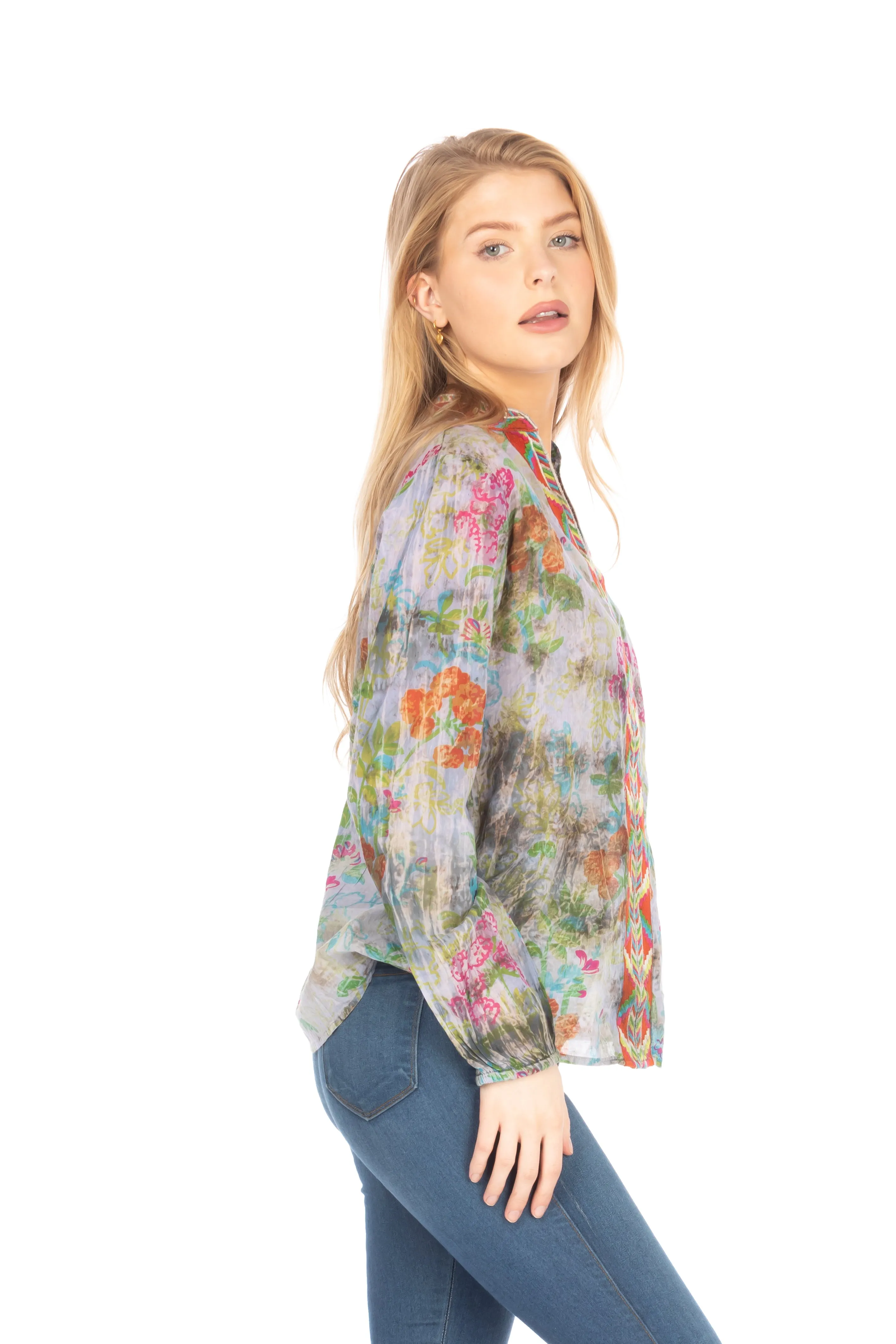 Floral Boho Tunic with Embroidery and Vintage Wash