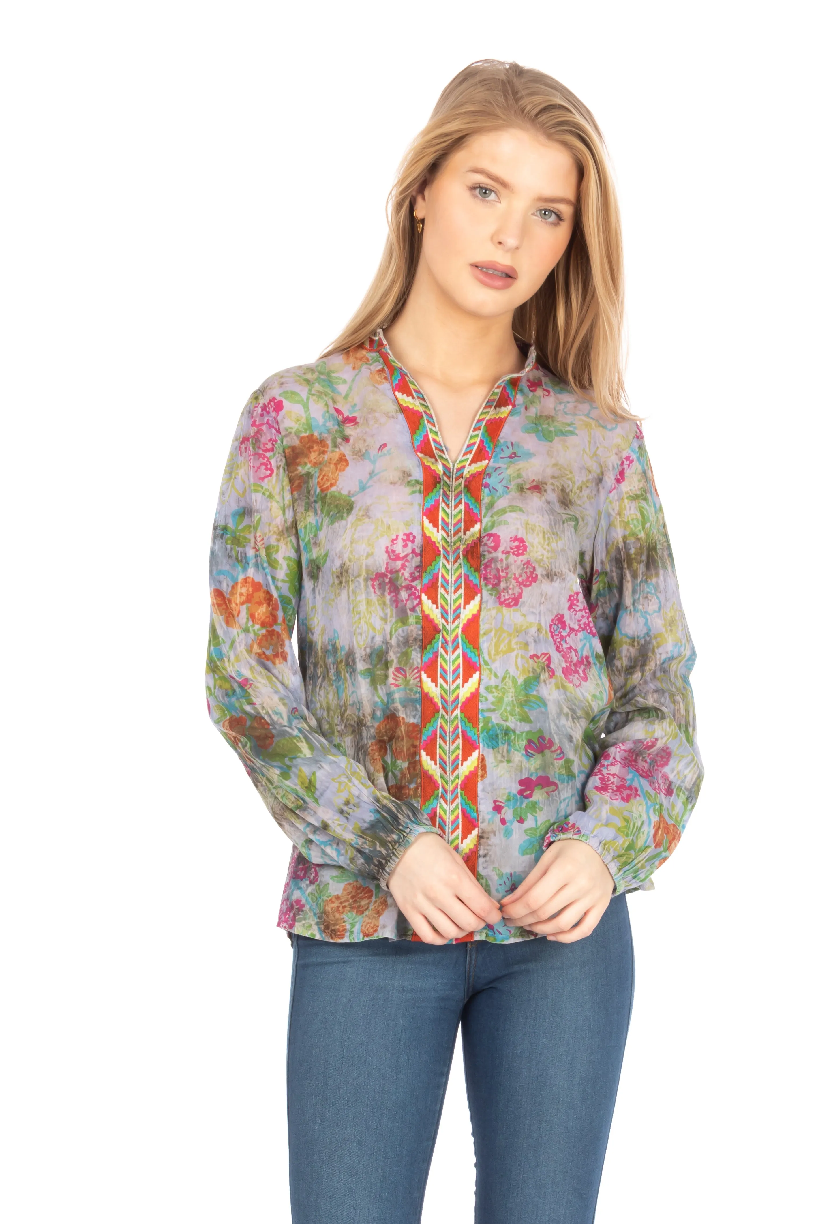 Floral Boho Tunic with Embroidery and Vintage Wash