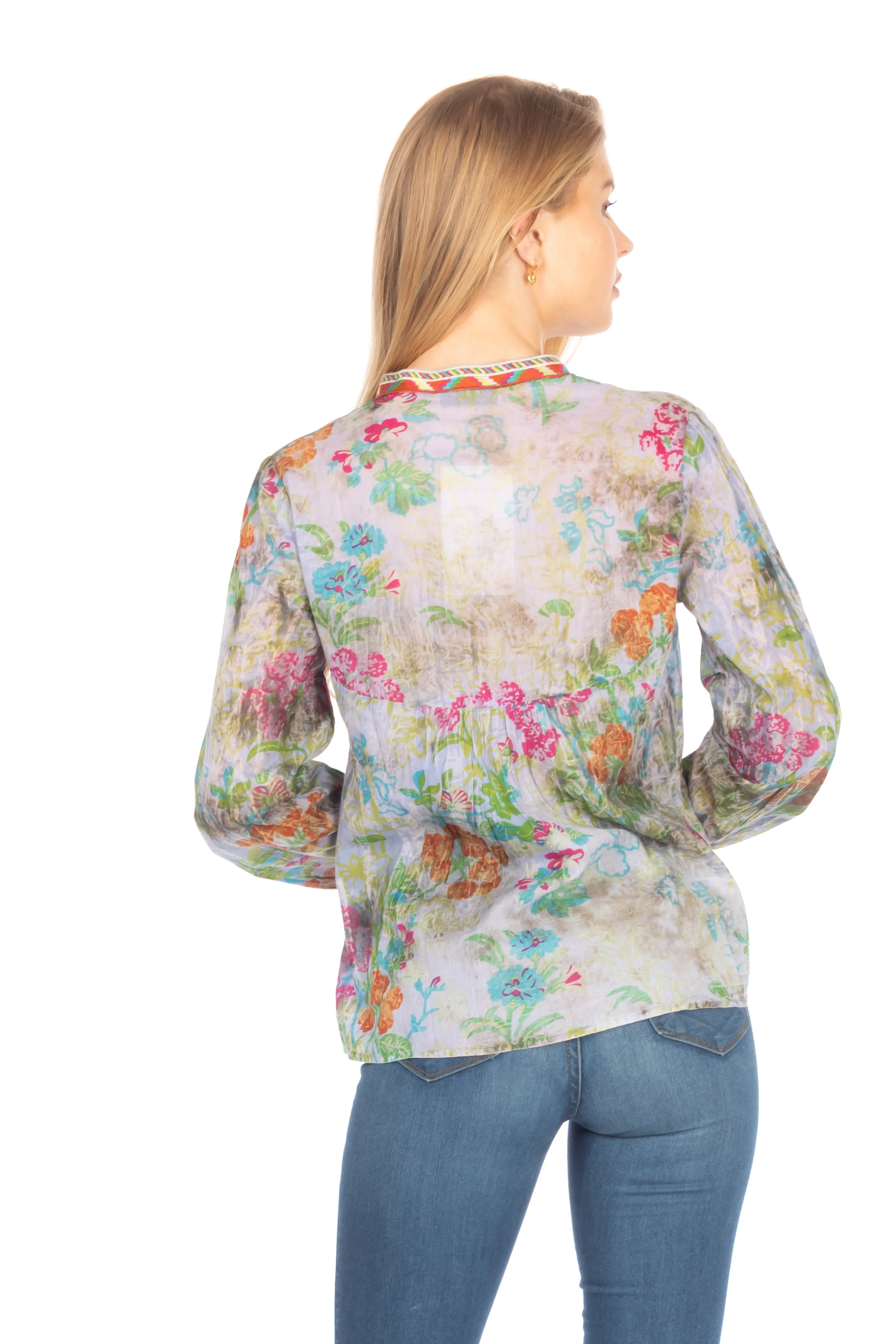 Floral Boho Tunic with Embroidery and Vintage Wash