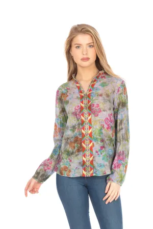 Floral Boho Tunic with Embroidery and Vintage Wash