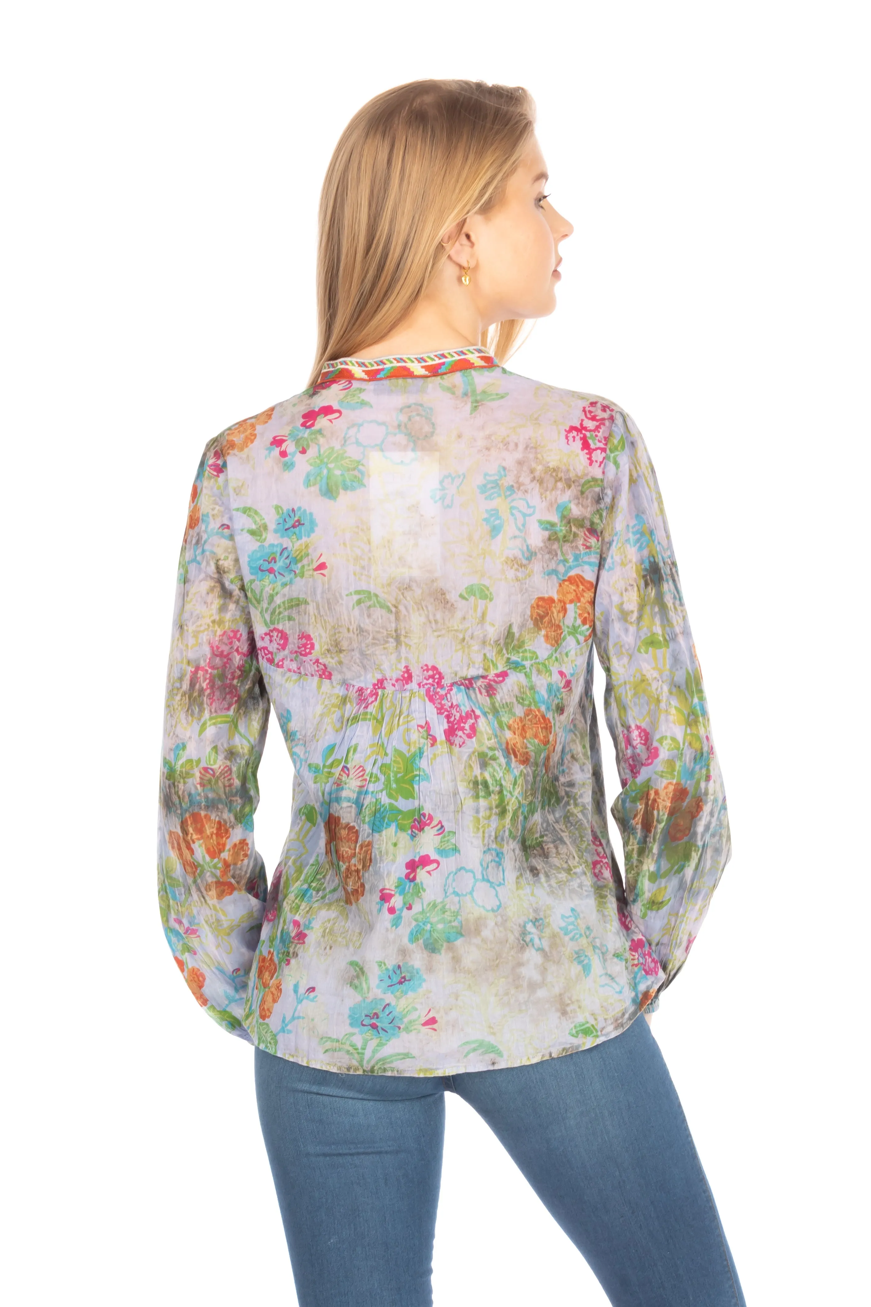 Floral Boho Tunic with Embroidery and Vintage Wash