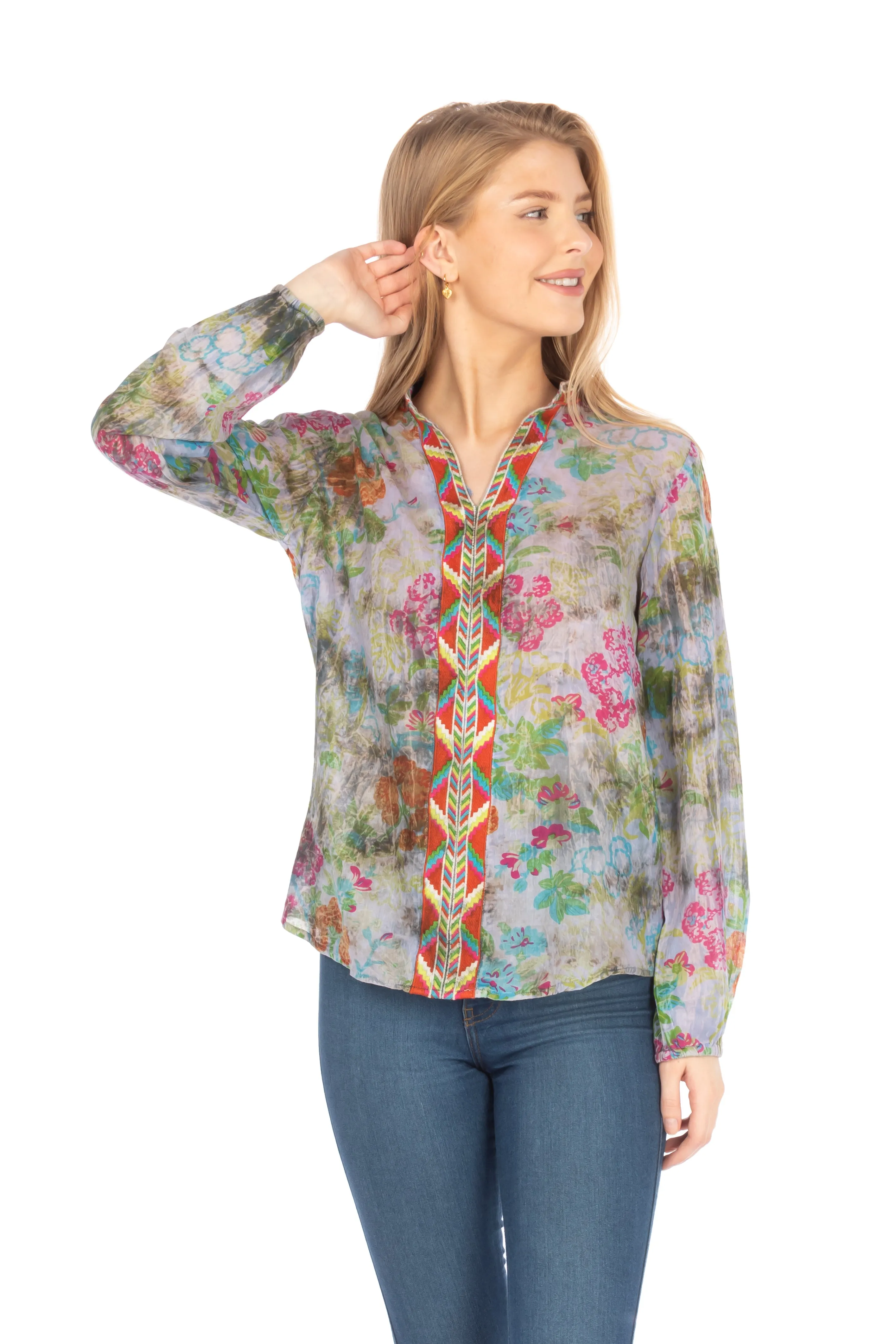 Floral Boho Tunic with Embroidery and Vintage Wash