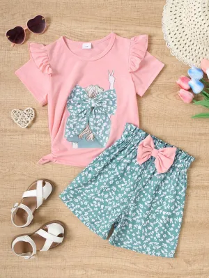 Floral t shirt| Girl Figure Back Print Short Sleeve T-Shirt   Floral