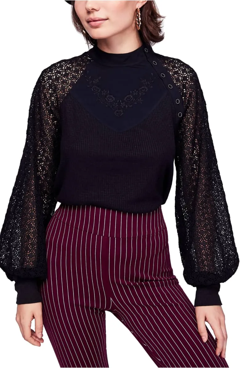 FREE PEOPLE LACE SLEEVE TUNIC BLACK*