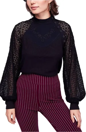 FREE PEOPLE LACE SLEEVE TUNIC BLACK*