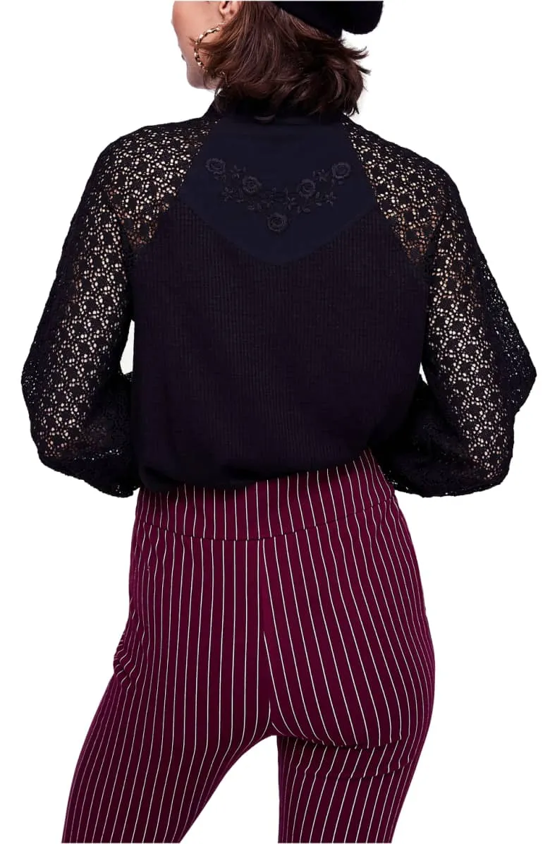 FREE PEOPLE LACE SLEEVE TUNIC BLACK*