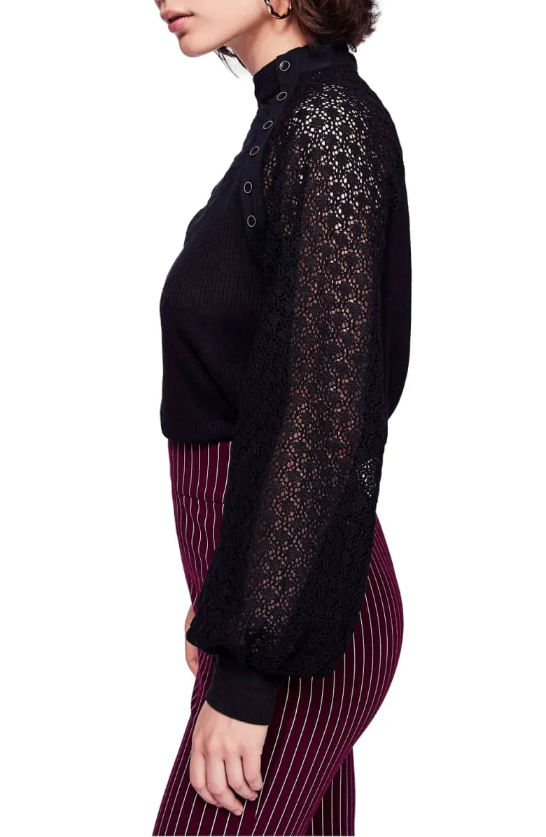 FREE PEOPLE LACE SLEEVE TUNIC BLACK*