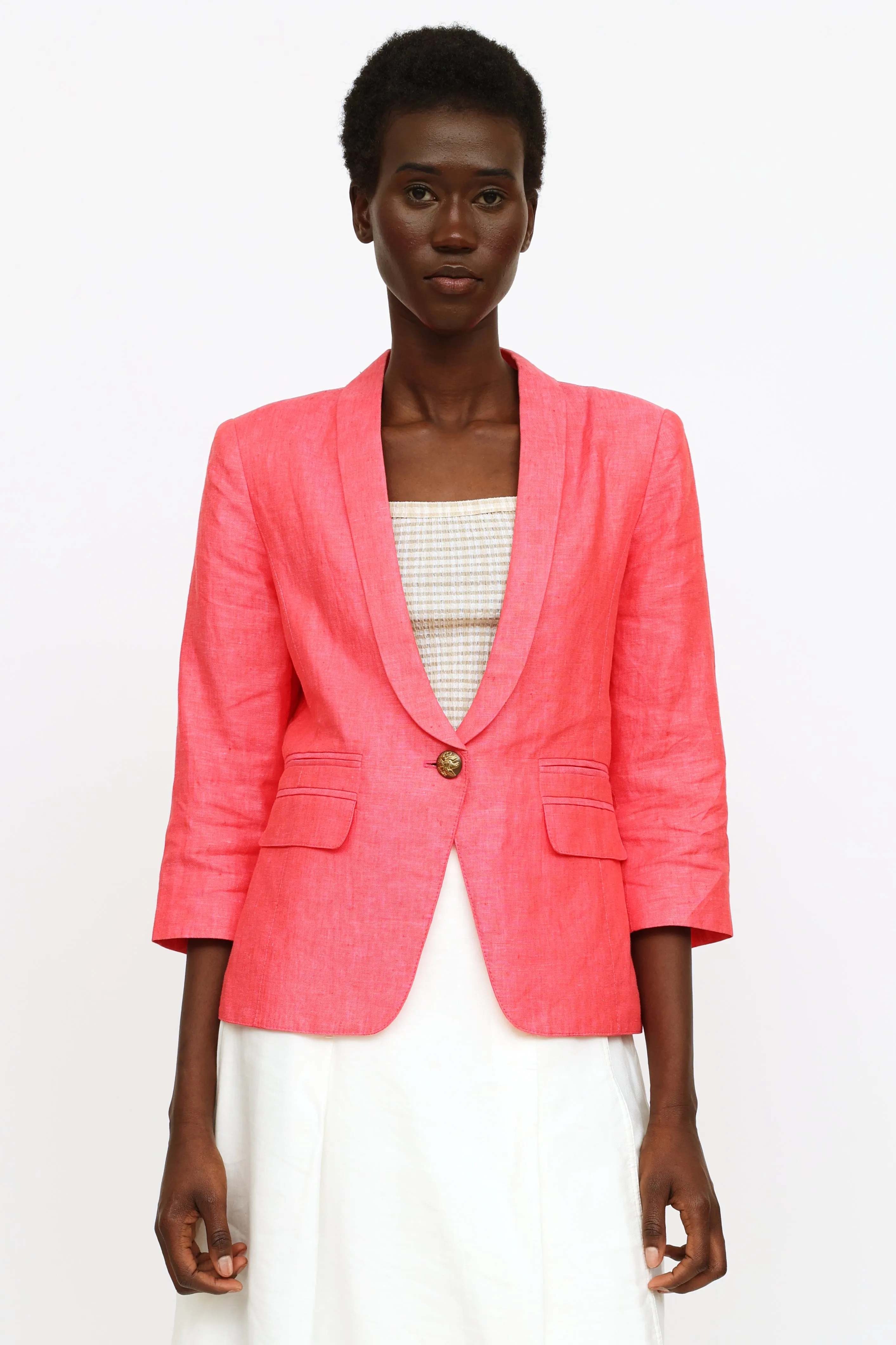 Fuchsia Linen Button Blazer
