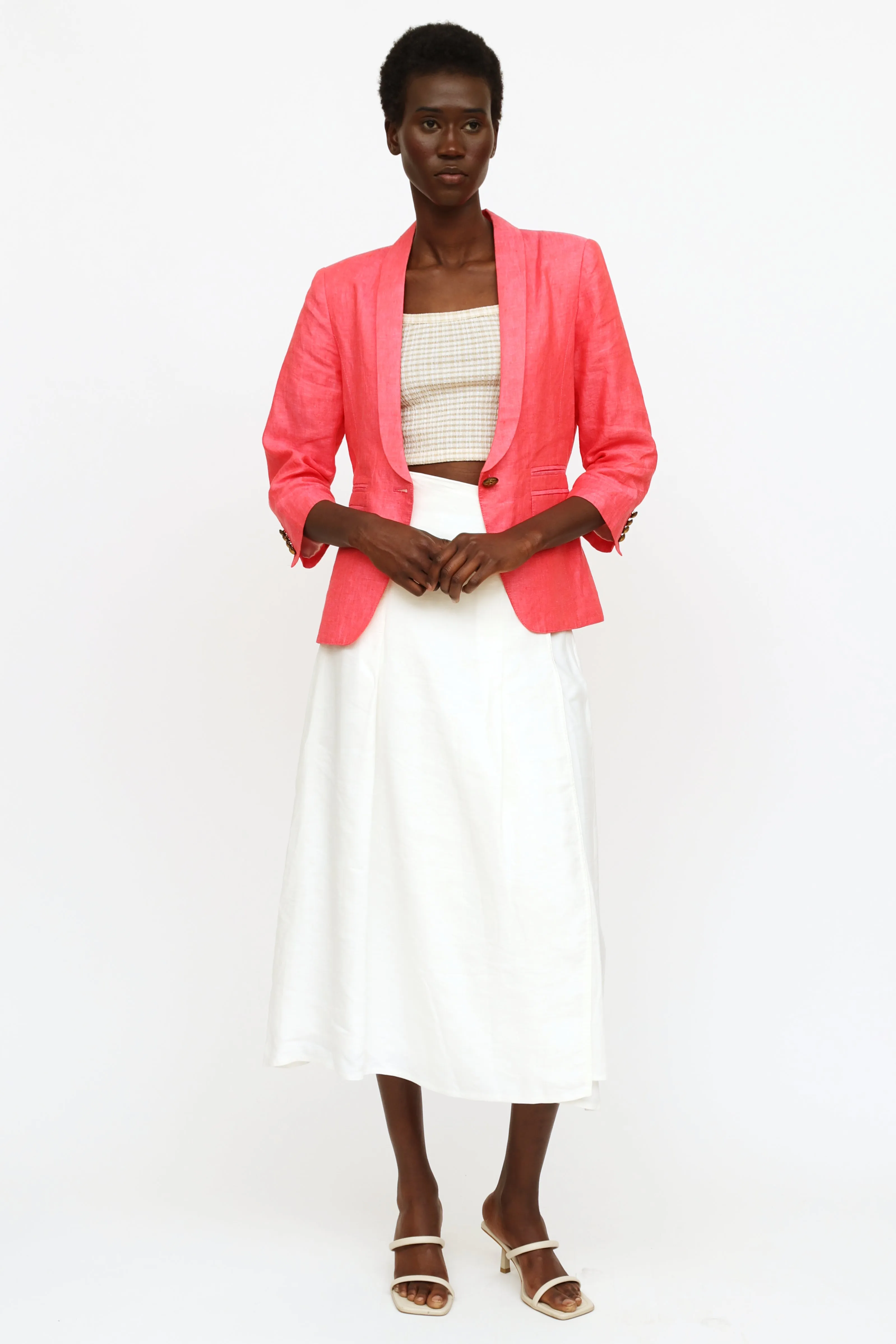 Fuchsia Linen Button Blazer