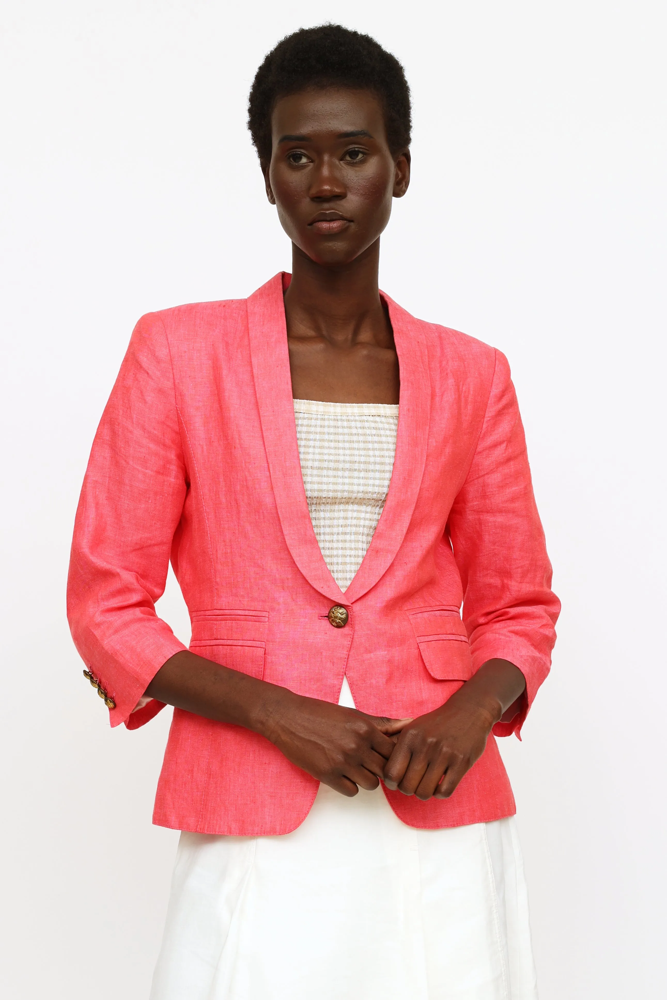 Fuchsia Linen Button Blazer