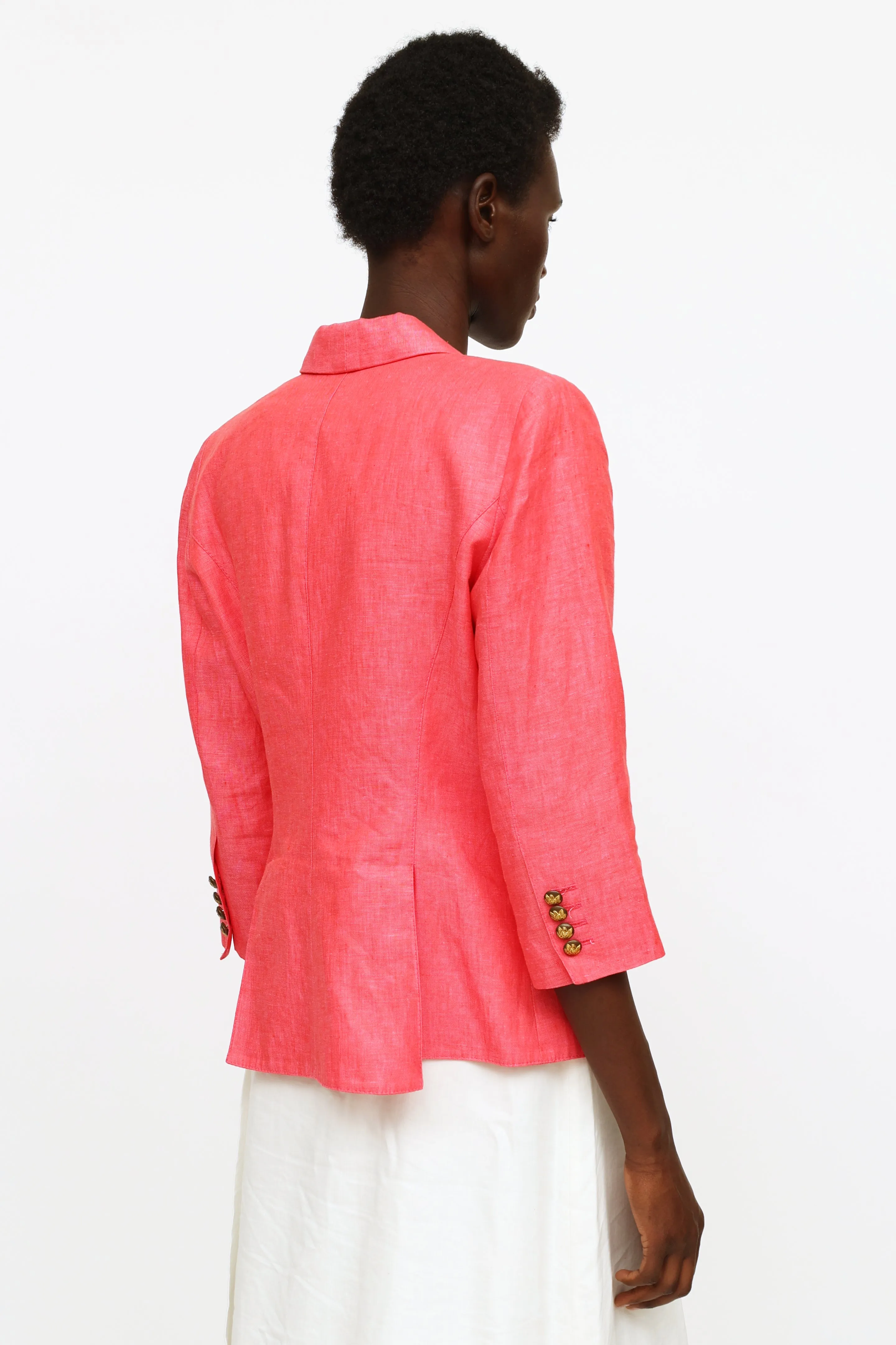 Fuchsia Linen Button Blazer