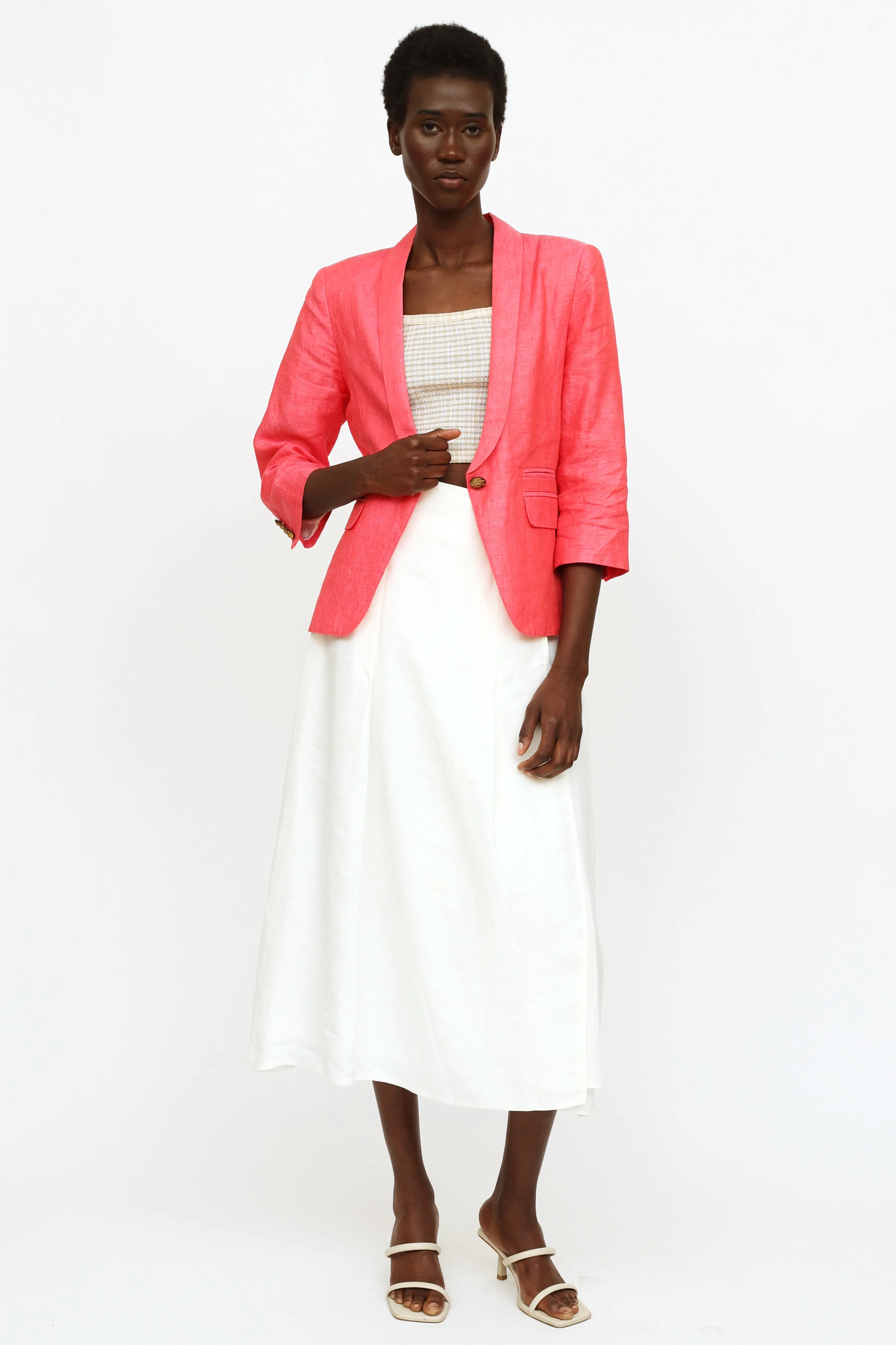 Fuchsia Linen Button Blazer
