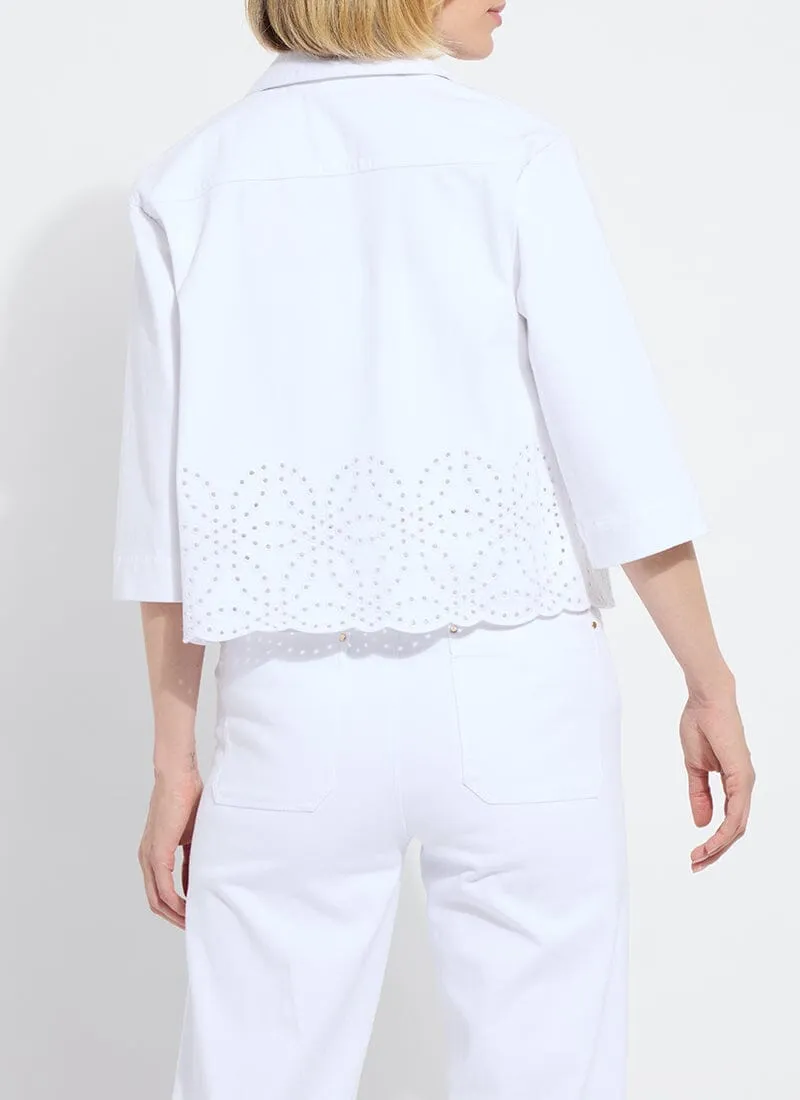 Gem Eyelet Embroidered Denim Jacket Curvy