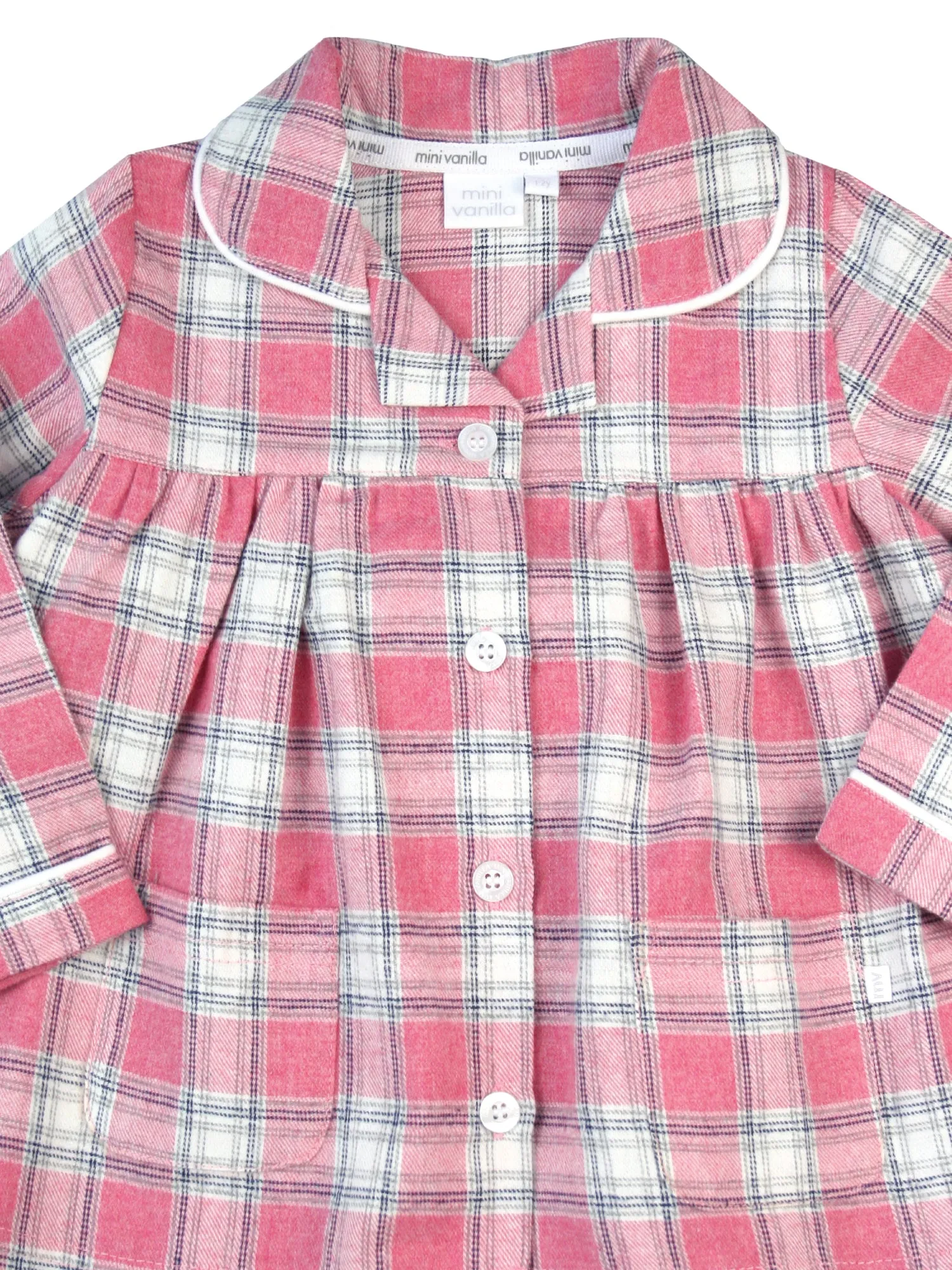 Girls Pink Check Traditional Cotton Pyjamas