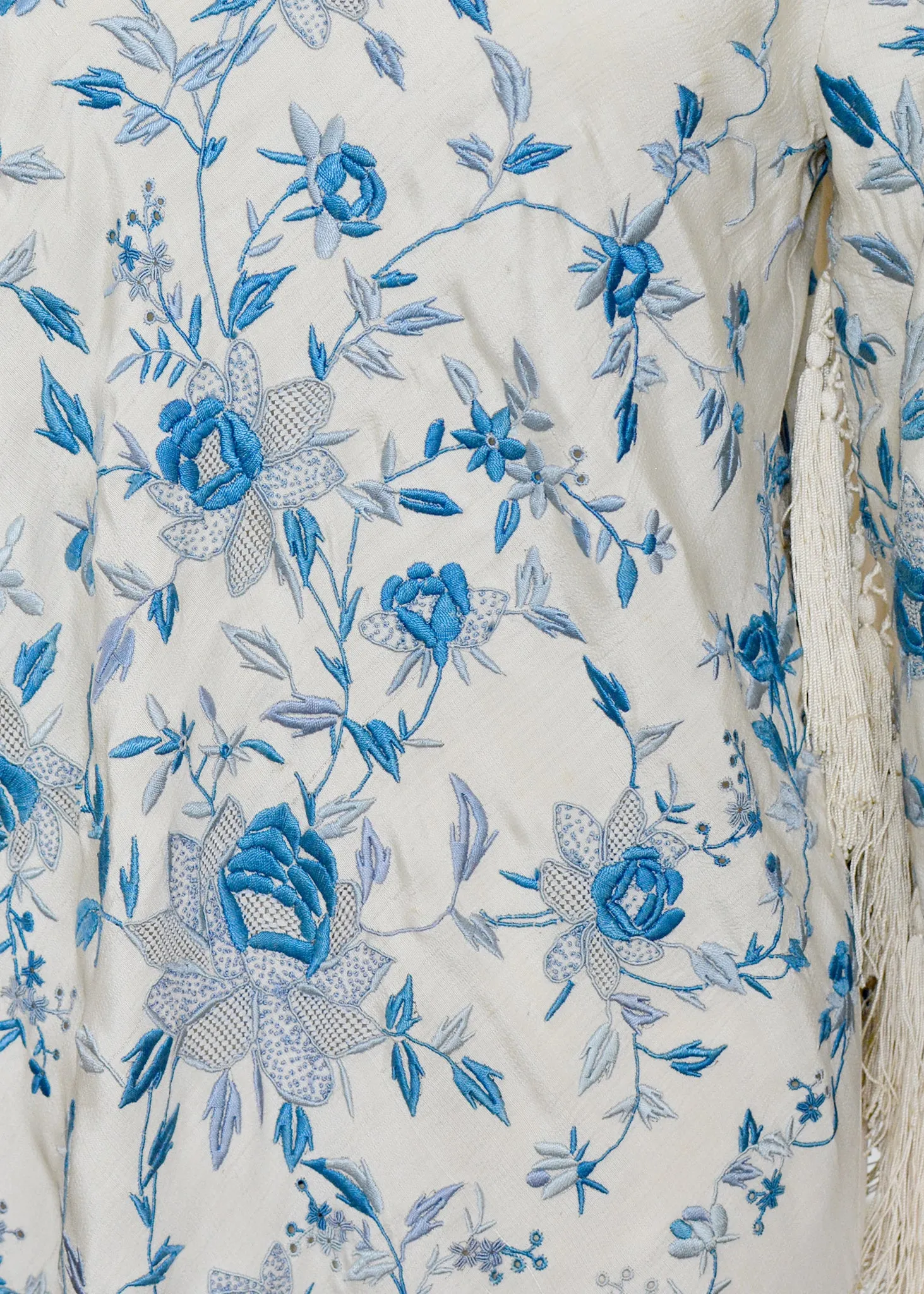 Giselle Antique Hand Embroidered Silk Crepe Dress with Silk Tassel Fringes