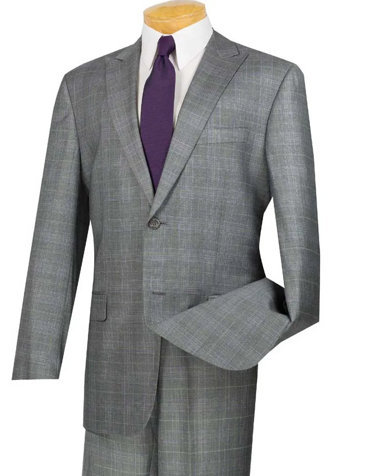 Glen Plaid Dress Suit 2 Piece Regular Fit (Gray) 2RW-1