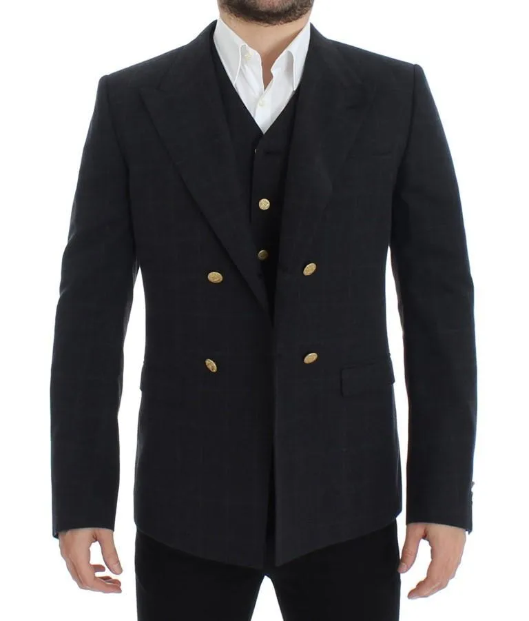 Gray cotton slim fit blazer