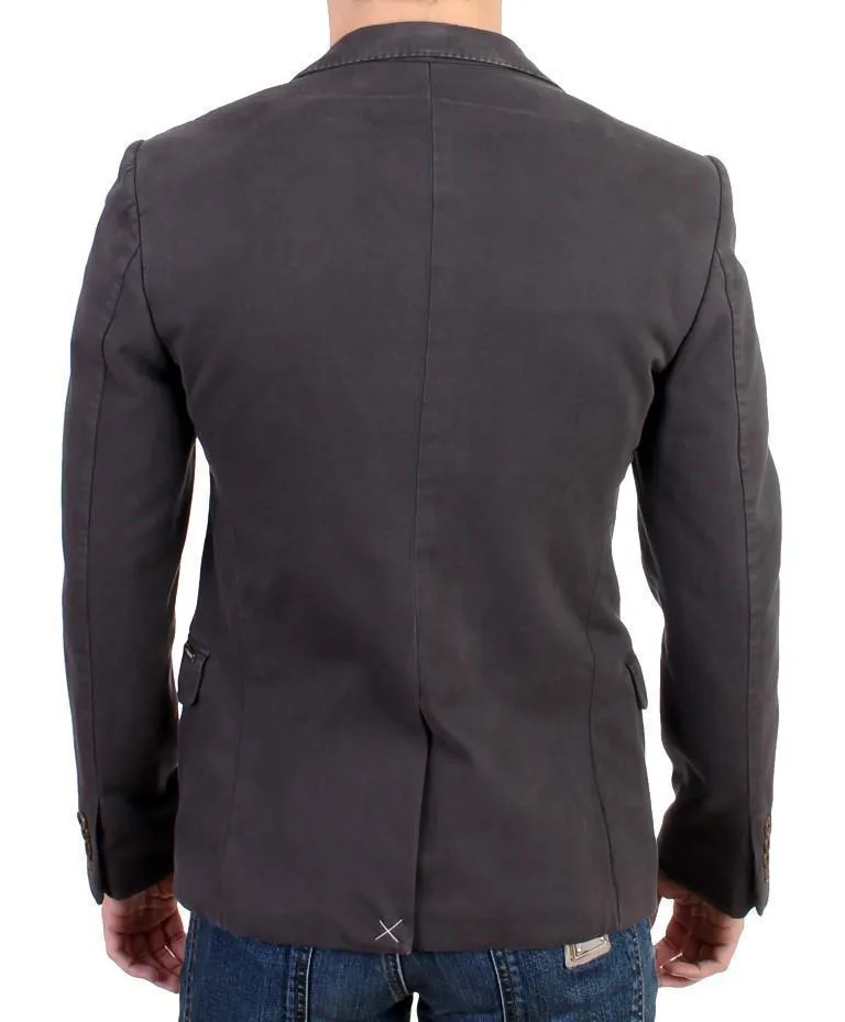 Gray Cotton Two Button Blazer