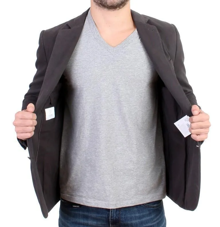 Gray Cotton Two Button Blazer