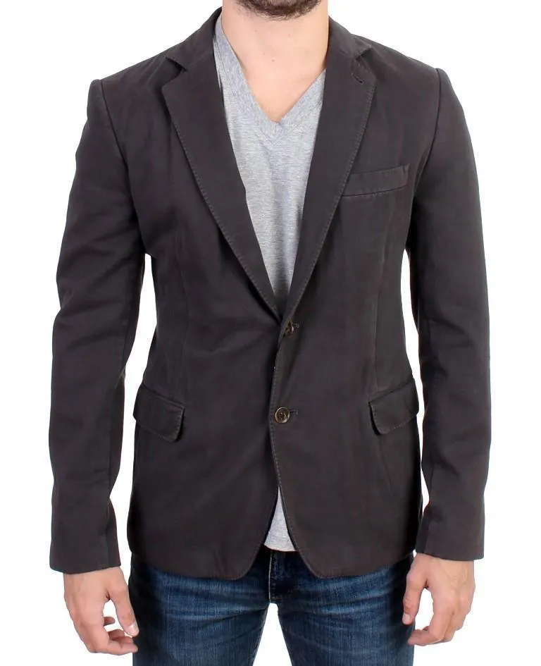 Gray Cotton Two Button Blazer