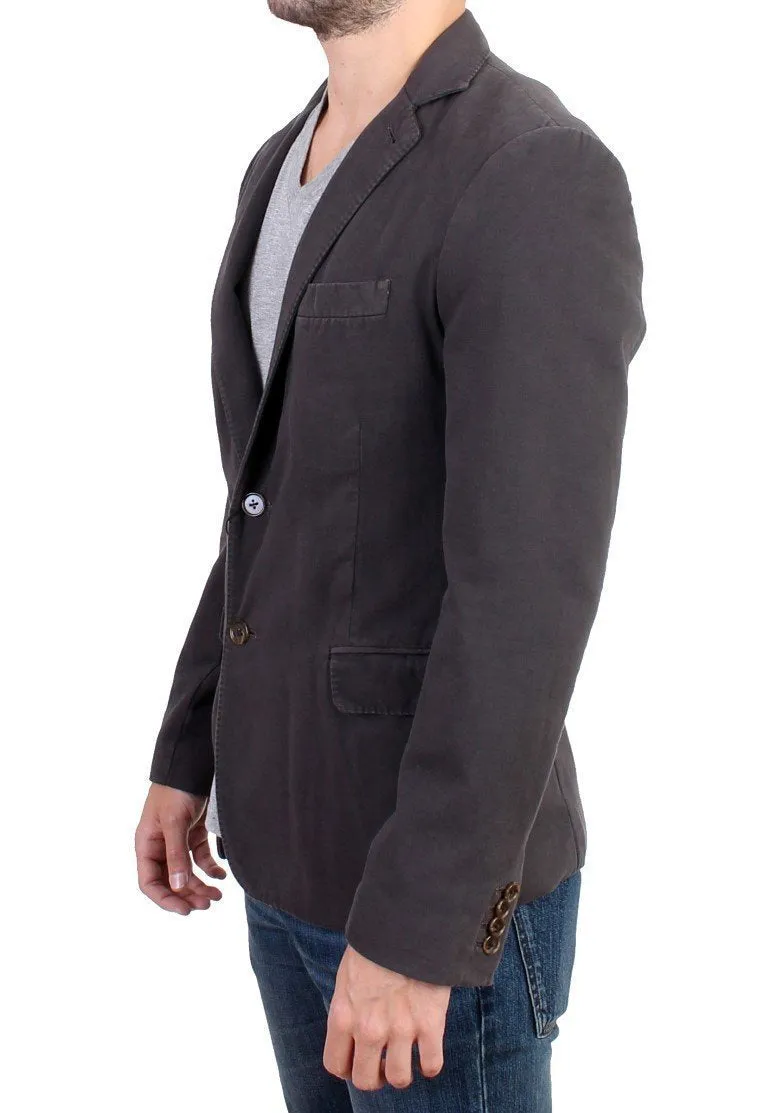 Gray Cotton Two Button Blazer