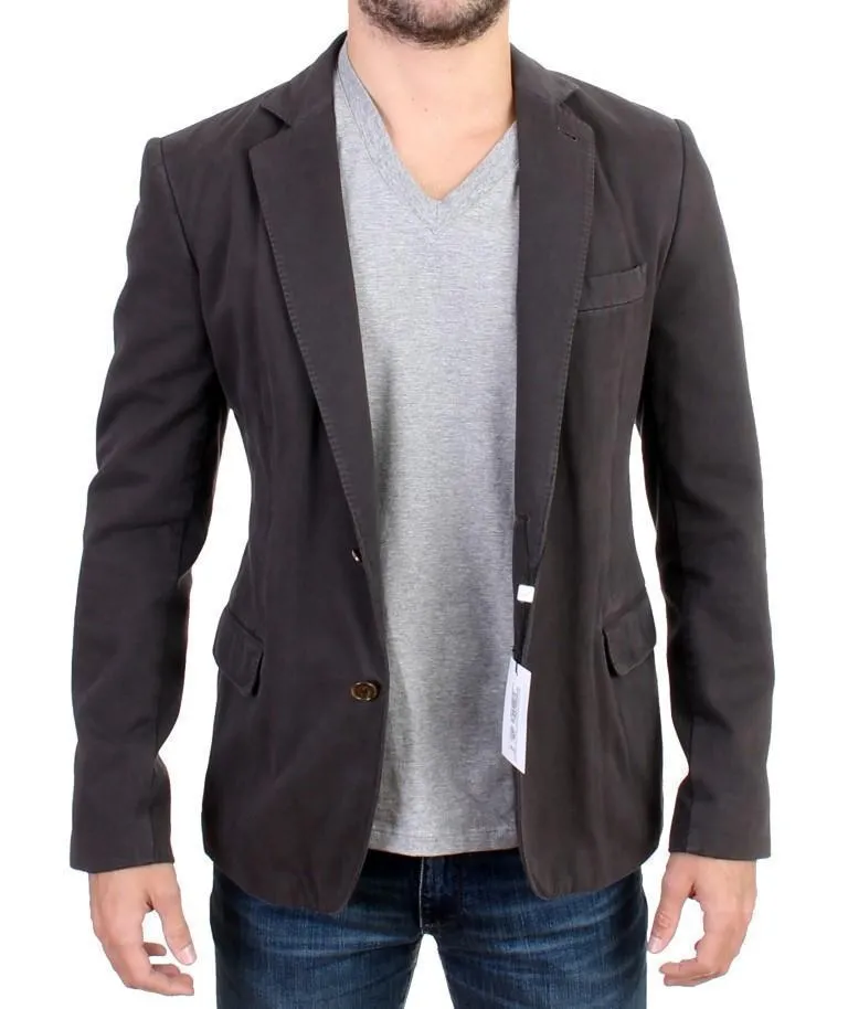 Gray Cotton Two Button Blazer