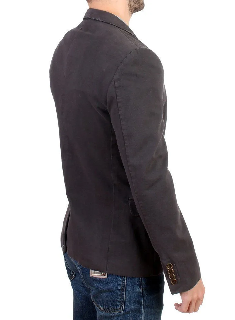 Gray Cotton Two Button Blazer