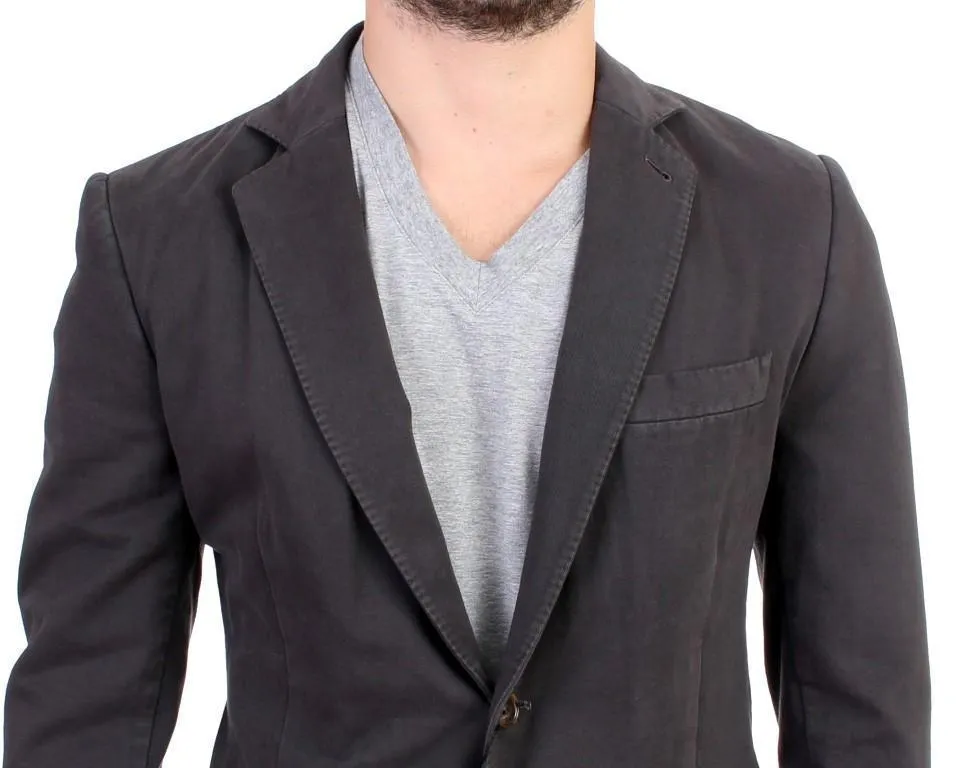 Gray Cotton Two Button Blazer