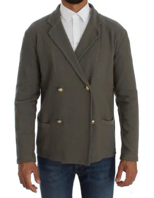 Gray Double Breasted Regular Fit Blazer