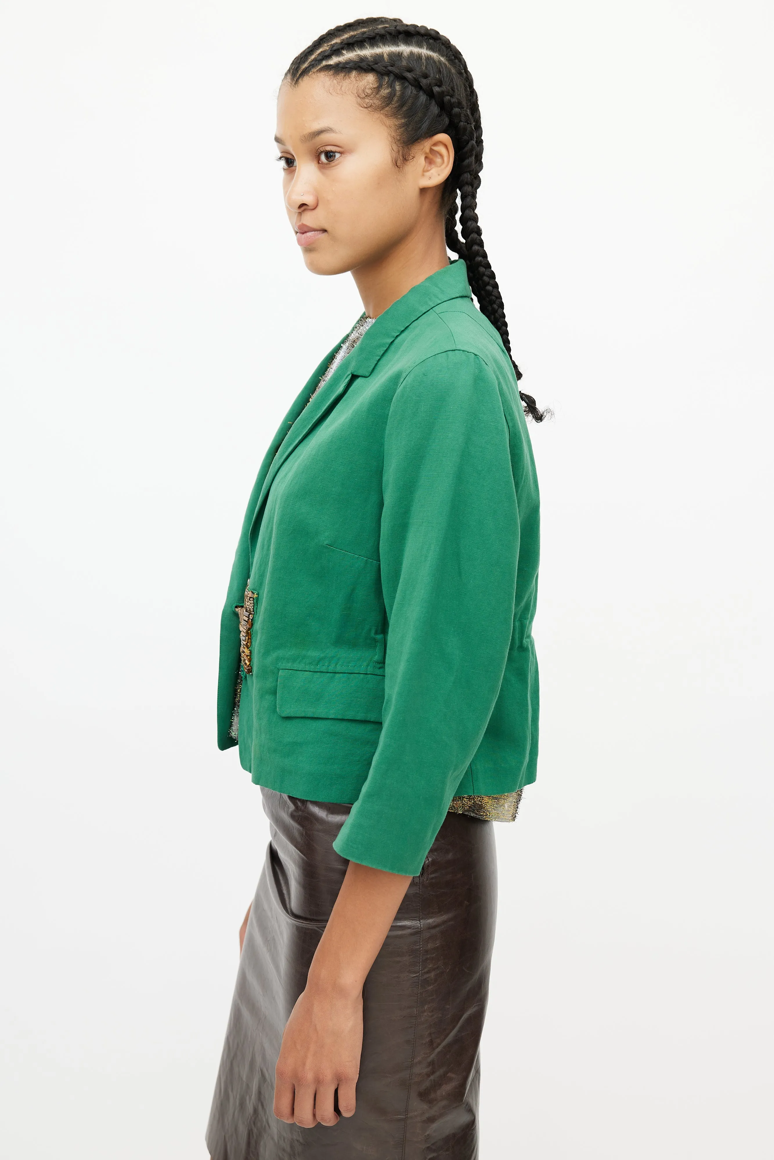 Green & Multicolour Beaded Blazer