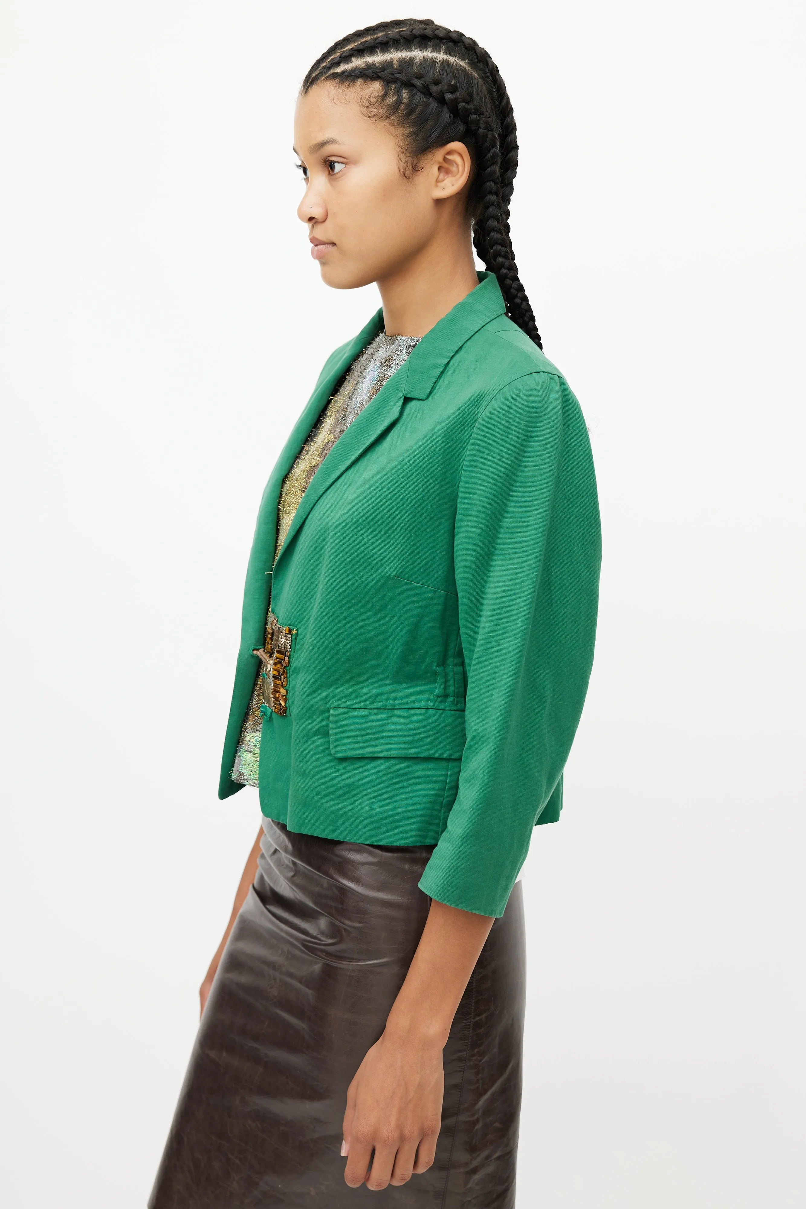 Green & Multicolour Beaded Blazer