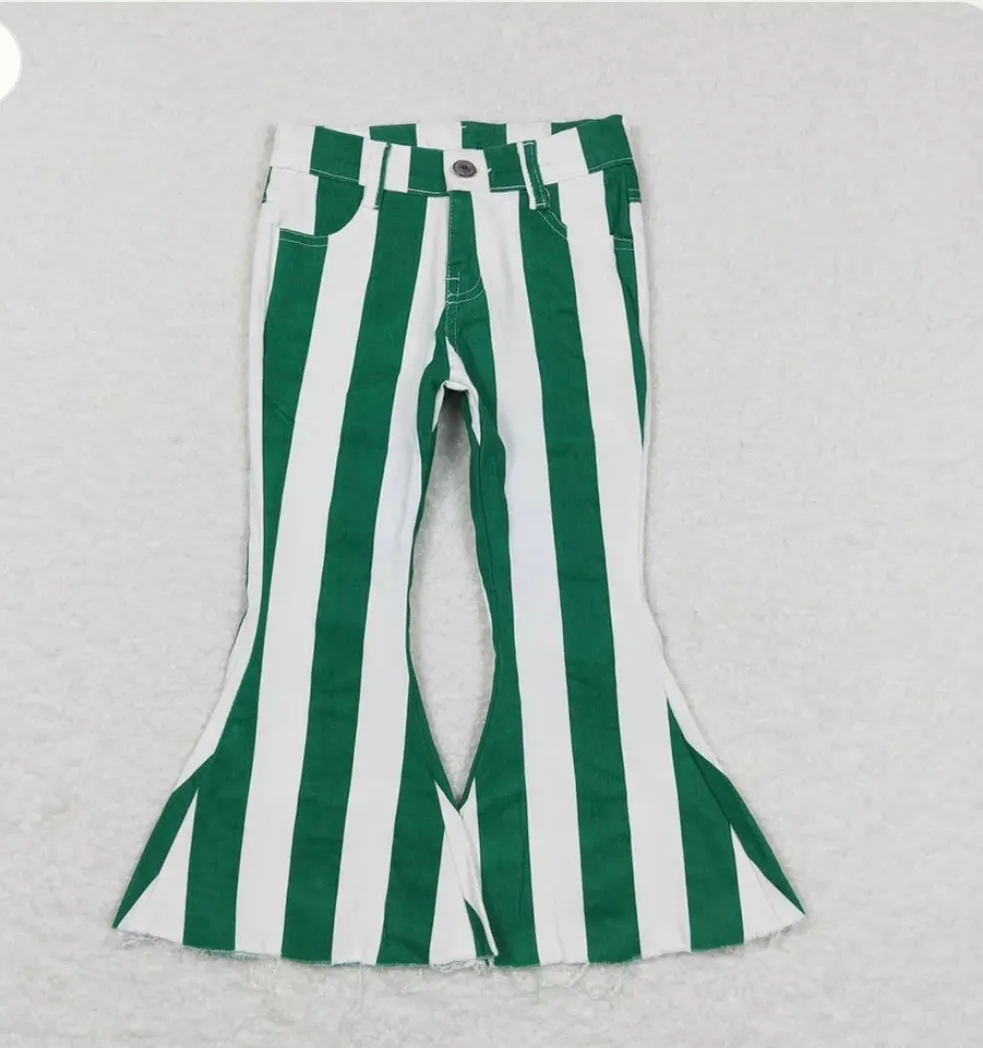 Green Stripe Bell Pant