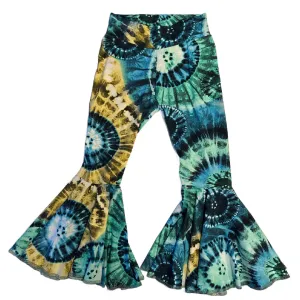 Green Tie Dye Print Circle Bell Bottom Pants
