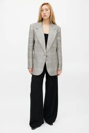 Grey Plaid Notch Lapel Linen Blazer