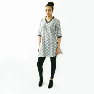 Grey Tulip Cotton Tunic Top Artisan Made Ikat