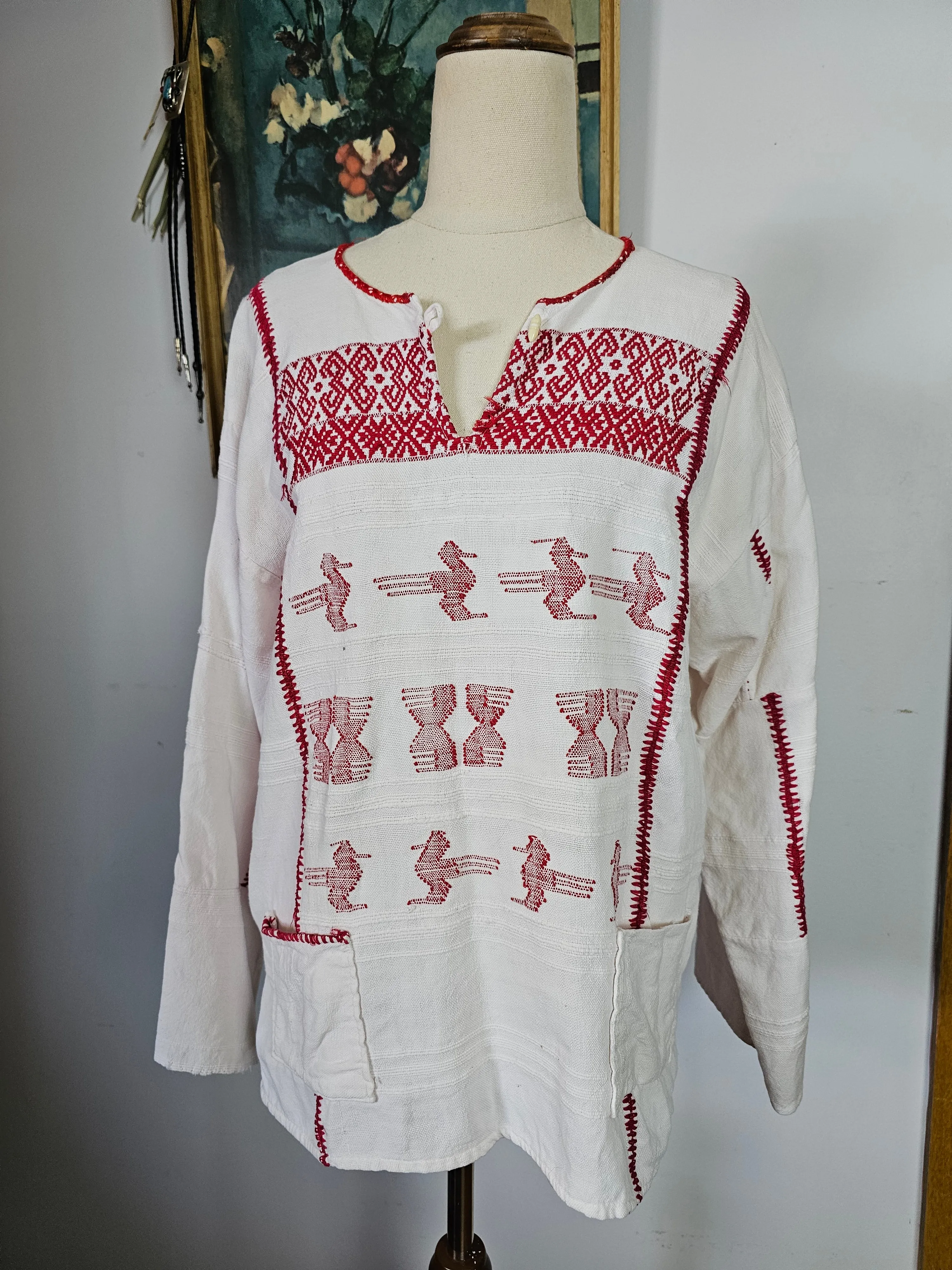 Handwoven cotton embroidered tunic Traditional Artisan made. S/M