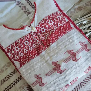 Handwoven cotton embroidered tunic Traditional Artisan made. S/M