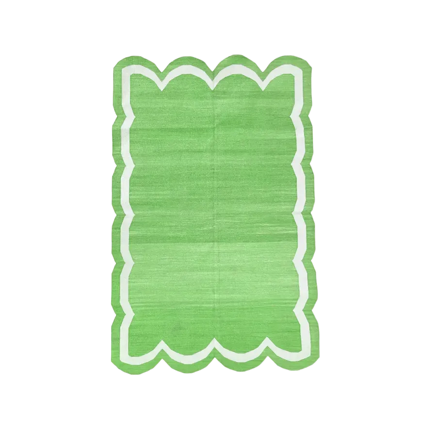 Handwoven Green/White Scallop Cotton Rug