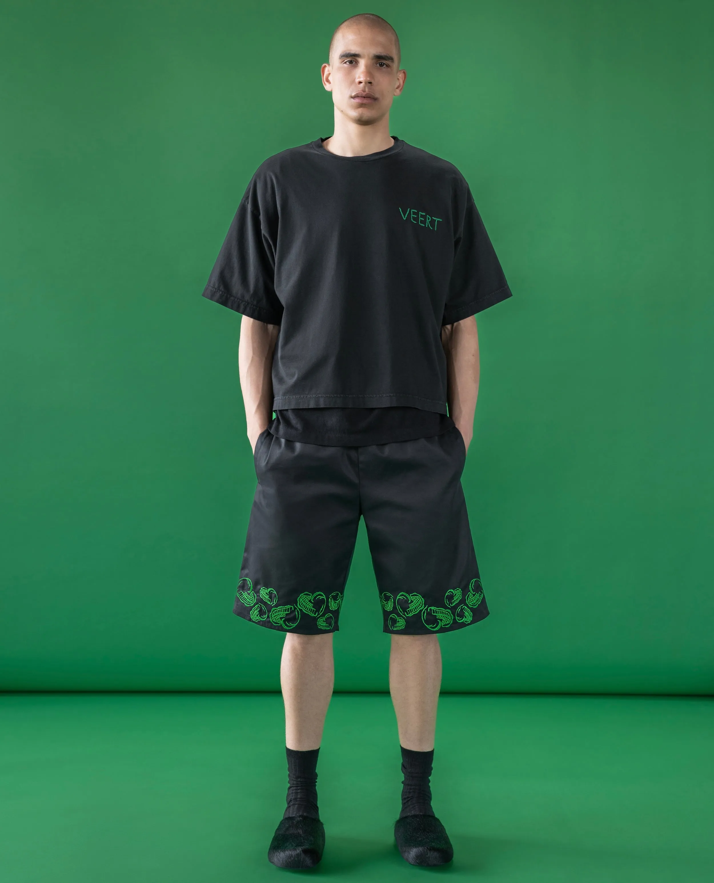 HANDWRITTEN EMBROIDERED T-SHIRT WASHED BLACK