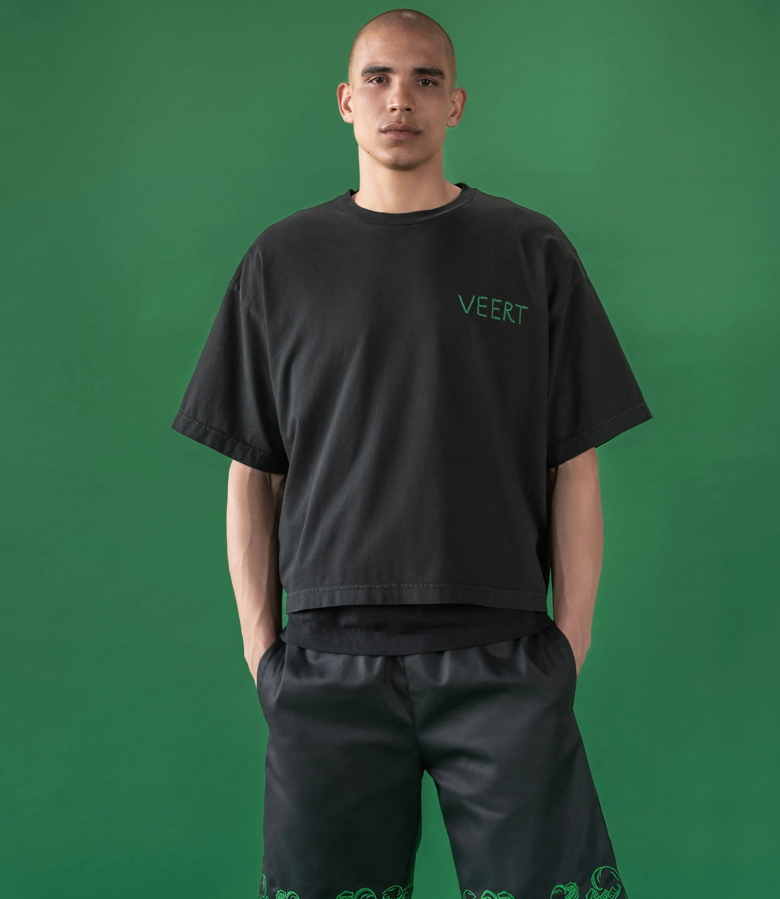 HANDWRITTEN EMBROIDERED T-SHIRT WASHED BLACK